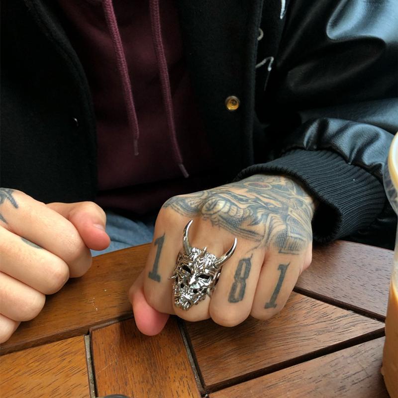 Prajna Devil Mask Ring Men Gothic Style Stainless Steel Band_voghion.com