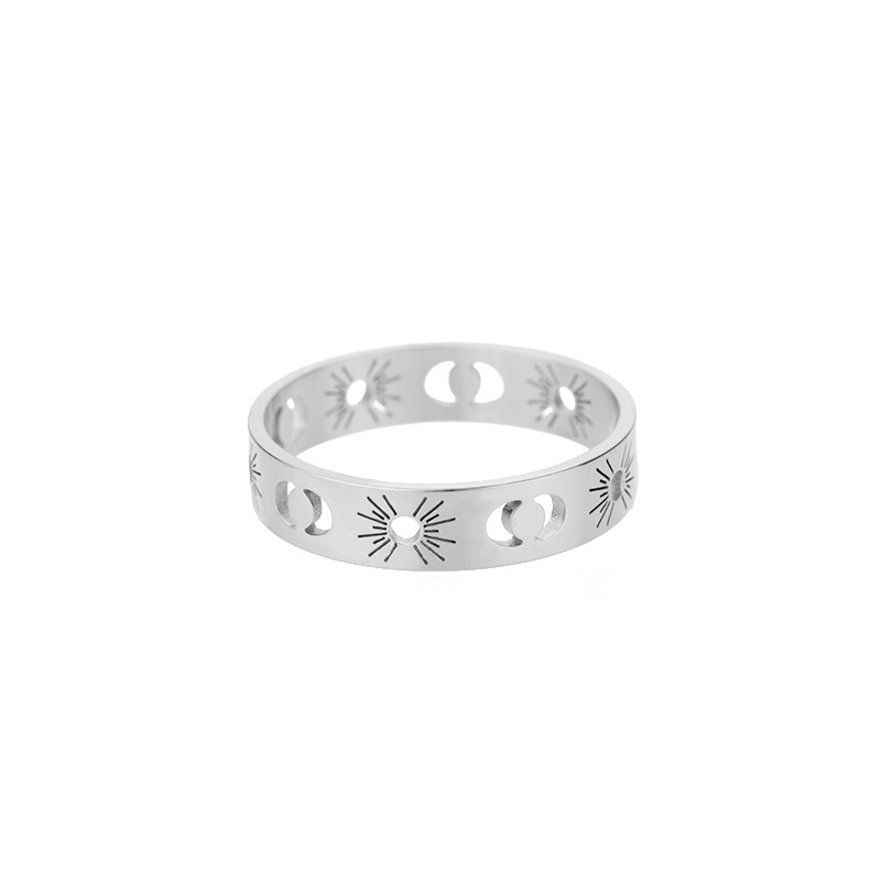 Anelli vintage Sun Moon vuoti per donna Uomo semplice anello da dito in acciaio inossidabile_voghion.com