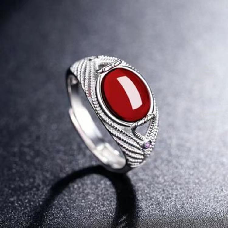Anello da donna con smeraldo, rubino, argento placcato, giada Hetian, anello di apertura, regalo di compleanno_voghion.com