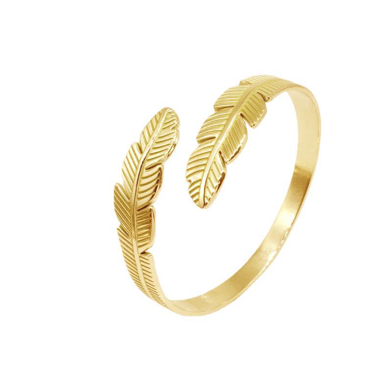 Åben armring med fjer i rustfrit stål til dame og herre_voghion.com