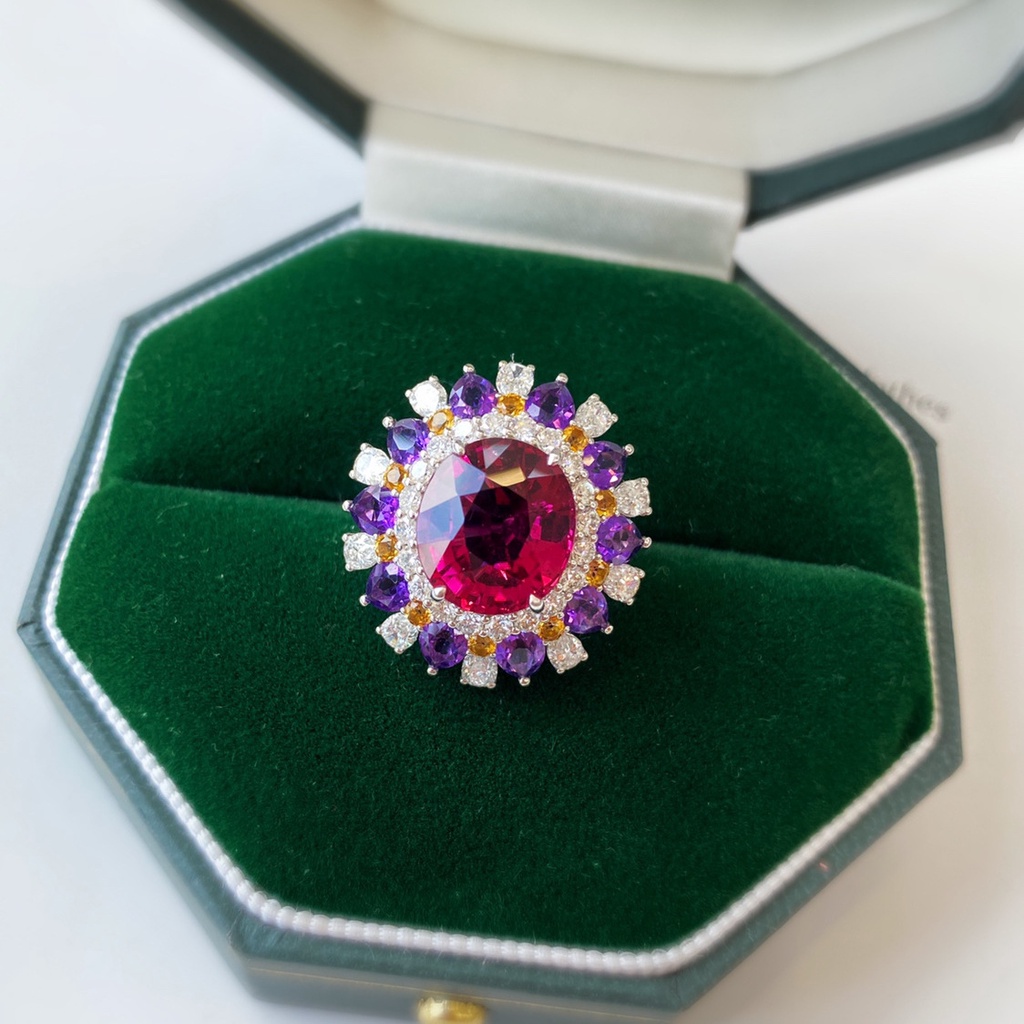 Simulation Amethyst Rubellit Offener Ring Weibliche Mode Voll Zirkon Ring Größe Einstellbar_voghion.com