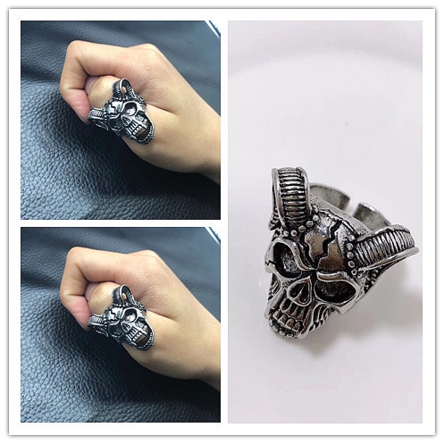 Men's Retro Demon Punk Skull Ring Adjustable Hip Hop Jewellery_voghion.com