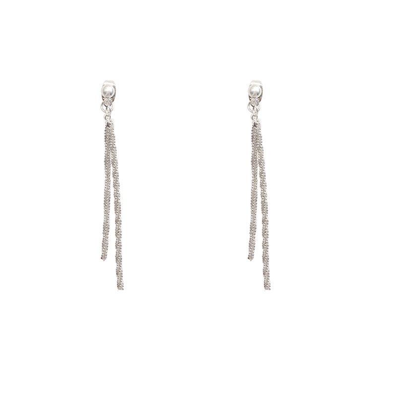 S925 Silber Nadel Lange Quaste Ohrringe Funkelnde Super Glänzende Zarte Ohrringe_voghion.com