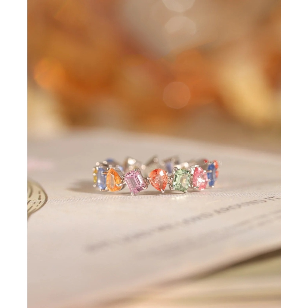 Fantastico anello aperto arcobaleno Scintillante cristallo geometrico Anello colorato Misura regolabile_voghion.com