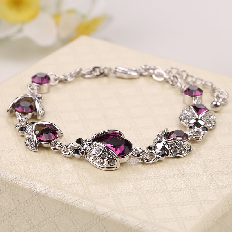 Beetle Crystal Bracelet Sea Blue Rhinestone Beaded Bracelet_voghion.com