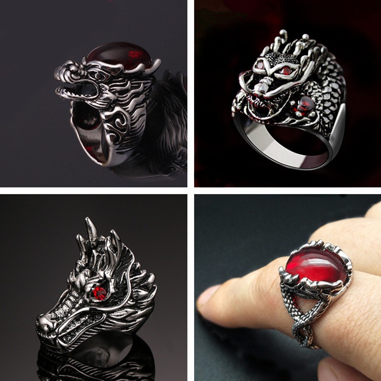 Anillos de acero inoxidable con forma de animal, diseño de dragón, estilo punk, hip hop, para hombre y niño, joyería, regalo creativo, venta al por mayor_voghion.com
