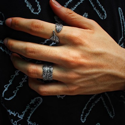Vintage Thai Silver Wing Ring Male Indian Feather Open size adjustable Ring_voghion.com