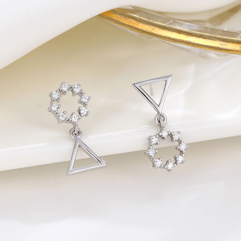 ins Sterling Silver Earrings Geometric Circle Triangle Asymmetric Stud Earrings Simple Jewelry_voghion.com