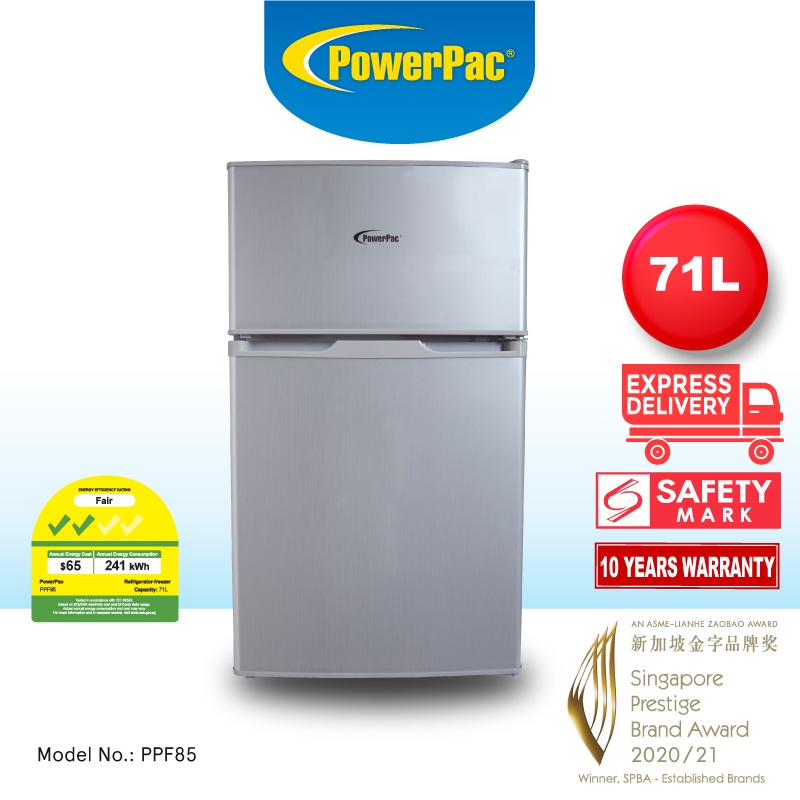 PowerPac Mini Bar Fridge 71L 2 Door with Freezer (PPF85)