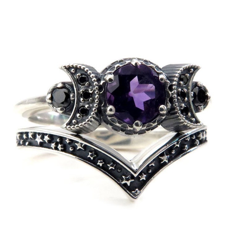 Anello luna gotico con cristallo viola e zircone nero donna_voghion.com
