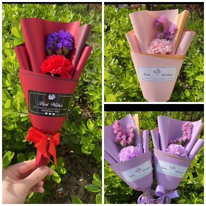 台灣現貨【康乃馨香皂花束】10x28cm小花束 母親節感謝送禮 附透明提袋燈串選配 成品花禮 母親節花束 送媽媽 生日禮