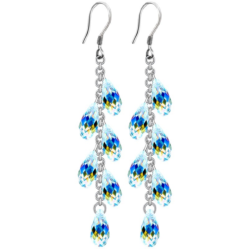 Orecchini pendenti con geometria di cristallo alla moda Orecchini pendenti Orecchini con gancio da sposa lunghi con nappa trasparente carino_voghion.com