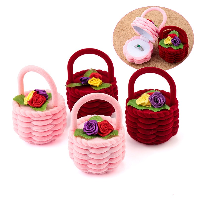 1pc Flower basket Velvet Wedding Engagement Ring Box Gift Box Holder for Earrings Necklace Display Jewelry case_voghion.com