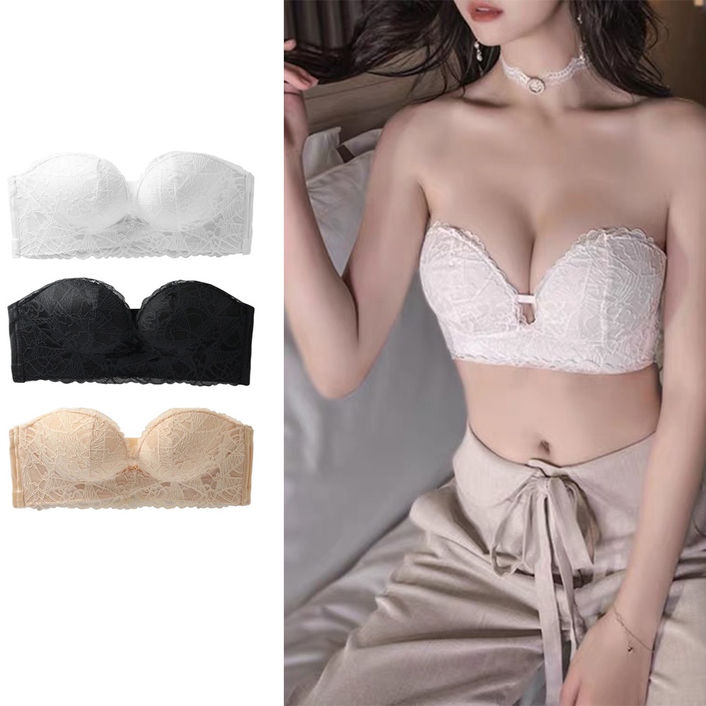 Strapless Underwear Women's Summer Small Chest Gathered Non Slip Girl  Without Steel Ring Strapless Sexy Back Invisible Bra