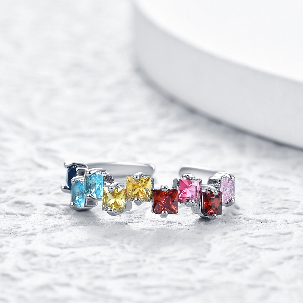 Anello da donna alla moda semplice barocco retrò zircone arcobaleno anello aperto regolabile_voghion.com