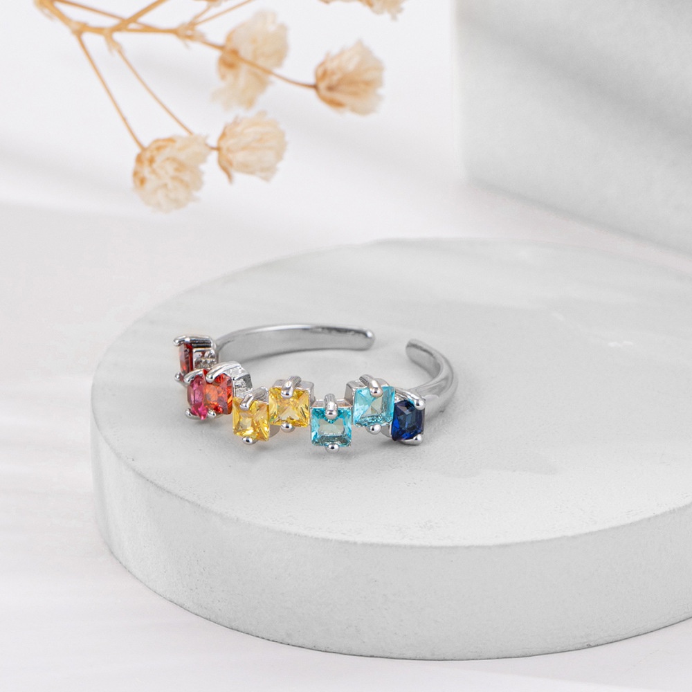 Anello da donna alla moda semplice barocco retrò zircone arcobaleno anello aperto regolabile_voghion.com