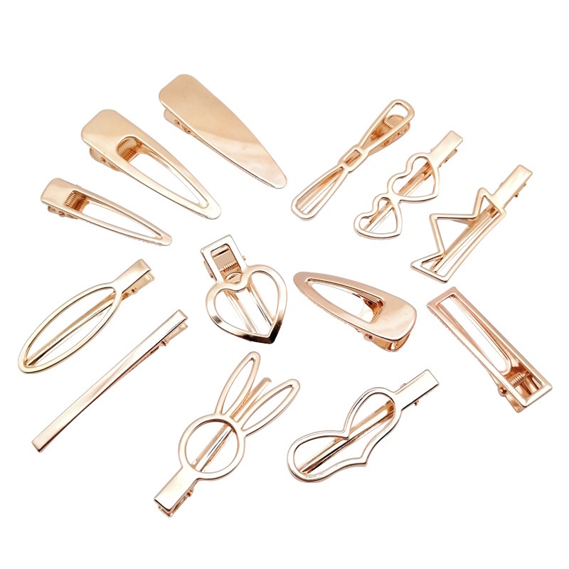 1pc {styles Random } ins Hairpin Metal Hollow Duckbill Clip Square Clip Pearl Hairclip DIY Hair Accessories_voghion.com