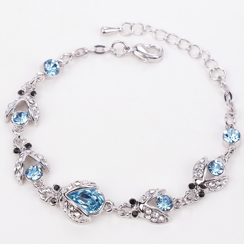Beetle Crystal Bracelet Sea Blue Rhinestone Beaded Bracelet_voghion.com