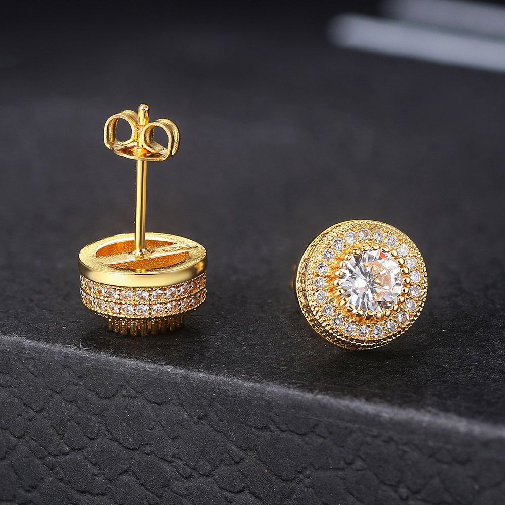 Luxury Punk 12mm Round earring Trend Jewellery For Women Zircon Hip Hop Men Round Stud Earrings Wholesale_voghion.com