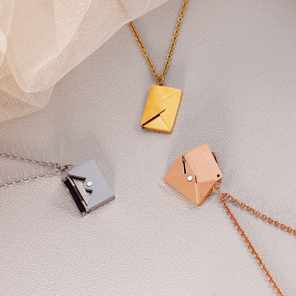 Envelope Locket Necklace Titanium Steel Love Message Pendant_voghion.com