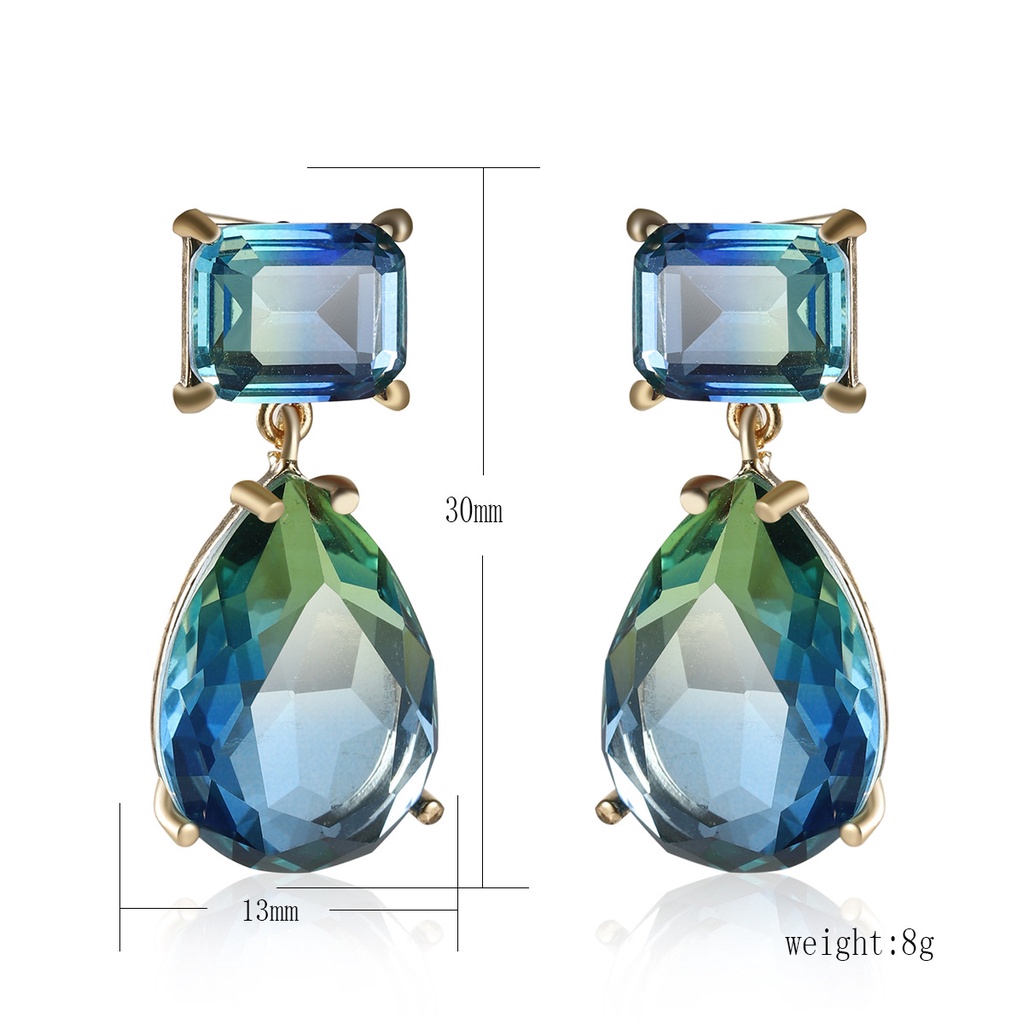 Water Drop Gemstone Stud Earrings For Women In Lake Blue Style_voghion.com