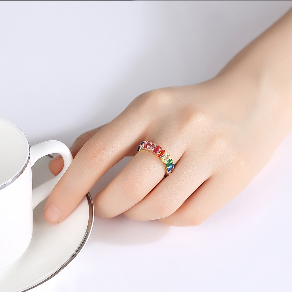 Anello da donna colorato in zircone intarsiato in rame, fedi nuziali con zirconi ovali da 5 mm_voghion.com