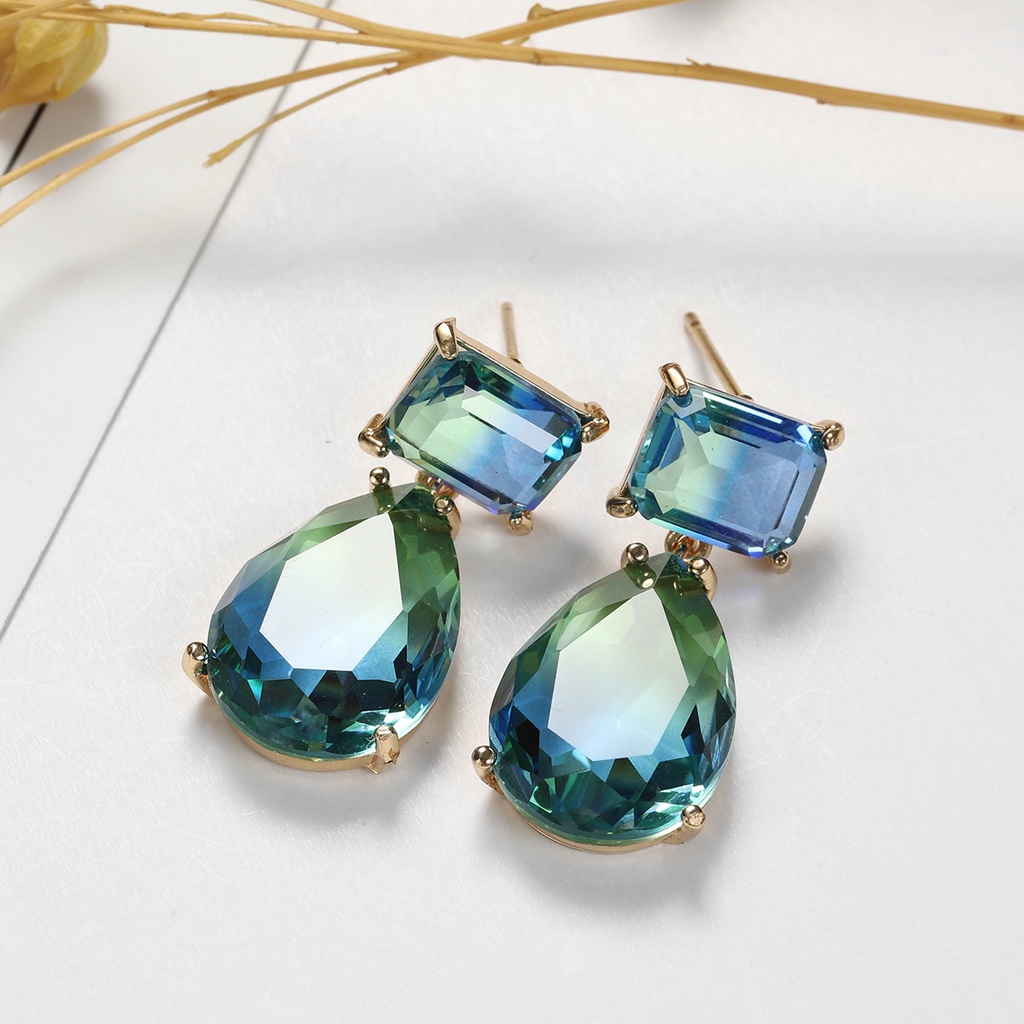Water Drop Gemstone Stud Earrings For Women In Lake Blue Style_voghion.com