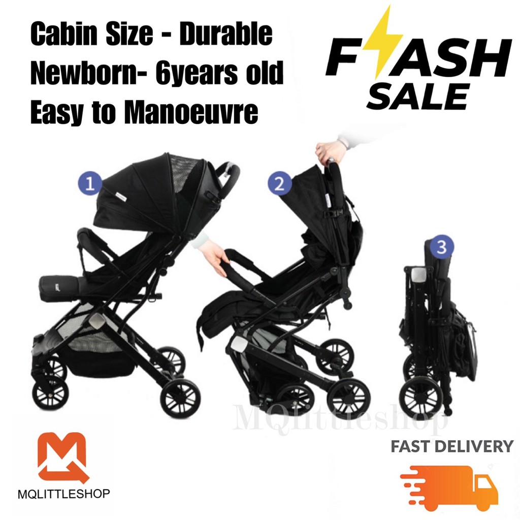 ★MQLITTLESHOP★Cabin Sized Pram baby stroller light weight compact fold pull bar easy to push manoeuvre good quality