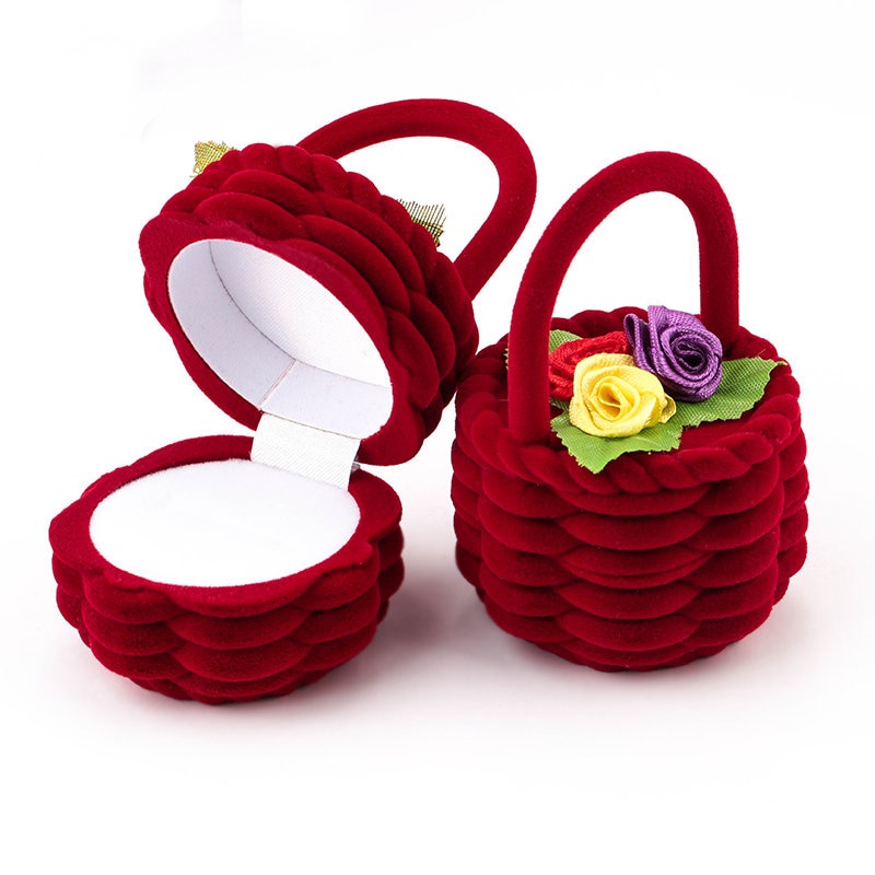 1pc Flower basket Velvet Wedding Engagement Ring Box Gift Box Holder for Earrings Necklace Display Jewelry case_voghion.com