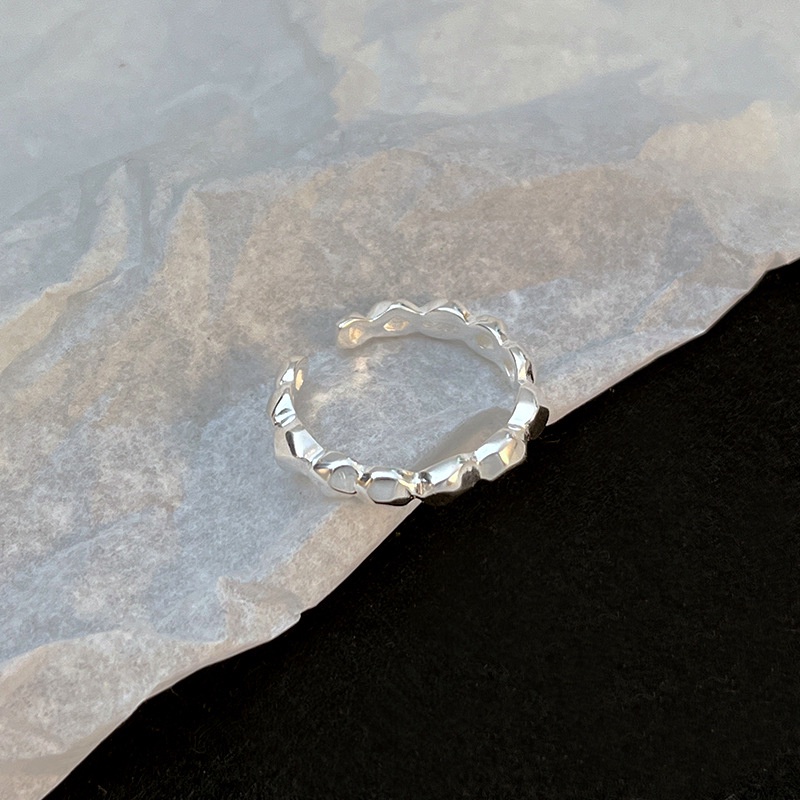 Bague géométrique ondulée réglable argent minimaliste_voghion.com