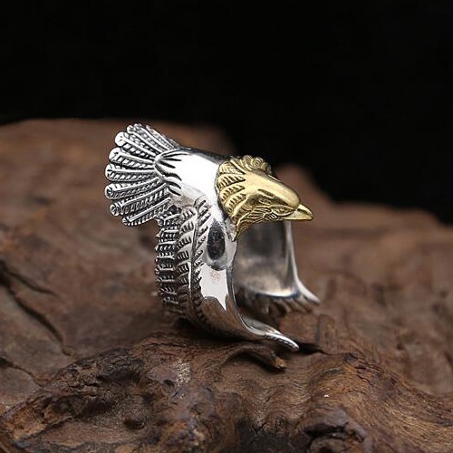 Unique Flying Eagle Knight Ring Punk Men's Animal Retro Open adjustable Ring_voghion.com