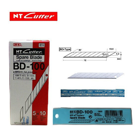 日本 NT Cutter BD-100 30度超銳角替換刀片 5片裝 產品外包裝