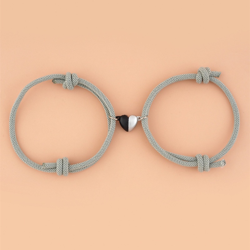1Pair Two halves Heart Magnetic Bracelet Steel Pendant Couple Bracelets for Lover Friendship Bracelets Braid Rope Magnet Jewelry_voghion.com