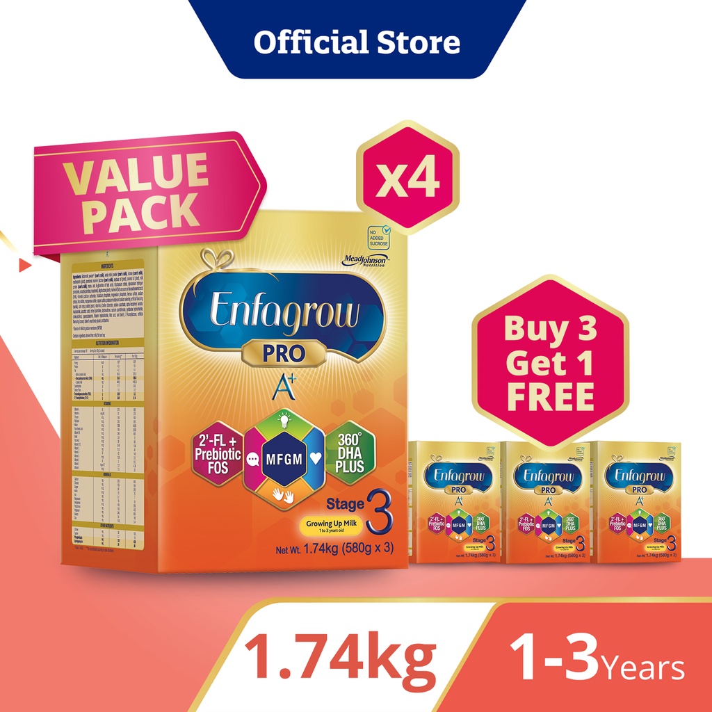 [Buy 3 Get 1 Free] Enfagrow Pro A+ Stage 3 1.74kg for Children (1-3Y) Value Pack