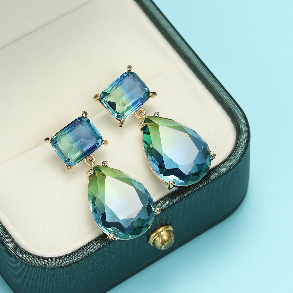 Water Drop Gemstone Stud Earrings For Women In Lake Blue Style_voghion.com