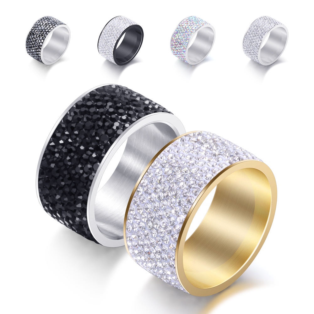 Stainless Steel 8 Row Crystal Pave Wedding Ring Fashion Jewelry_voghion.com