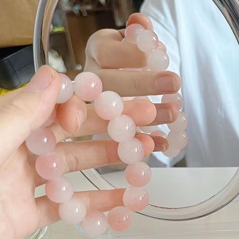 Bracciale con perline da 14 mm Bracciale con perline Buddha rosa trasparente con ghiaccio sfumato_voghion.com