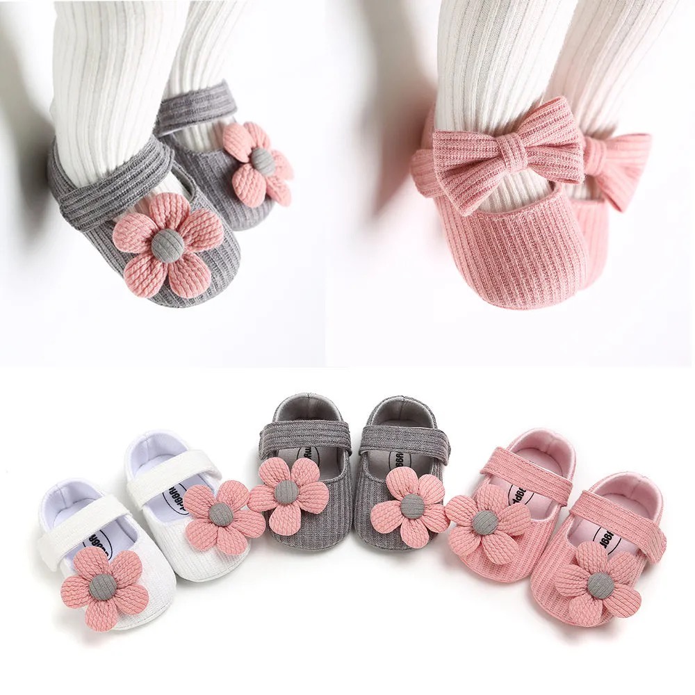 Newborn Cute Flower Soft Sole Prewalker Shoes Non-Slip Baby Girl Socks Shoes 0-18 m