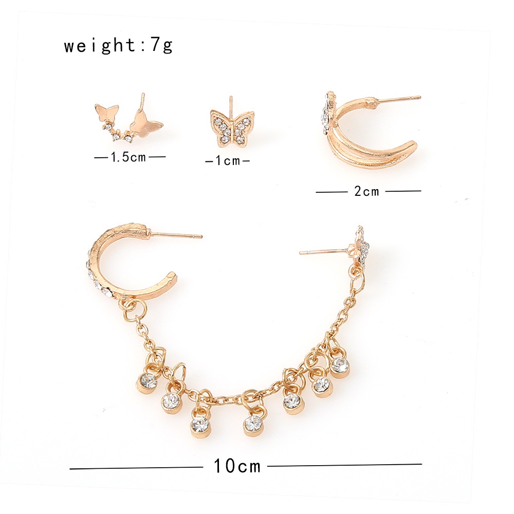 Butterfly Chain Rhinestone Tassel Stud Earrings Set For Women_voghion.com