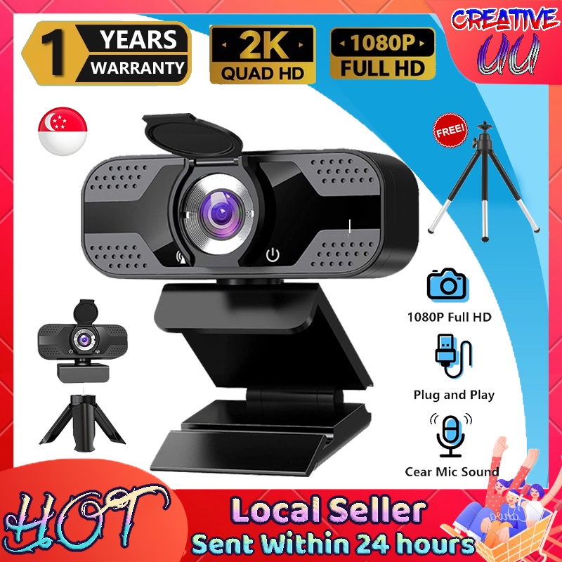 ?【SG Ready Stock】? 1080P 2K FULL HD Webcam Web Camera with Microphone 360 Degree Adjust USB 2.0 for Computer PC Laptop