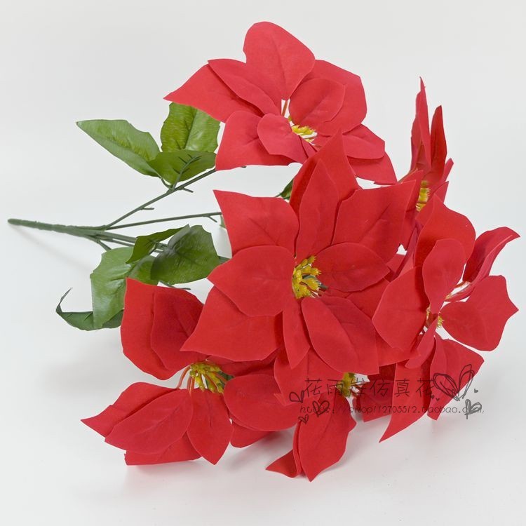 台灣現貨【仿真一品紅聖誕紅】百合牡丹絹花花材 DIY盆栽 節慶佈置 花束與盆器配件 花藝材料 聖誕佈置