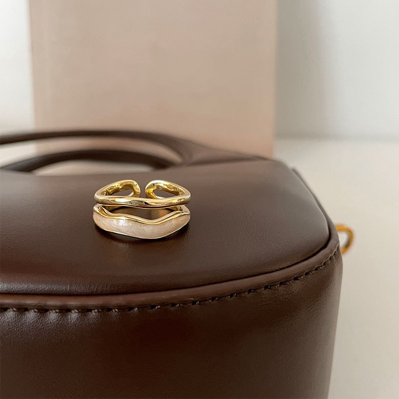 Anillo doble ajustable de nácar bisutería fina de moda mujer_voghion.com