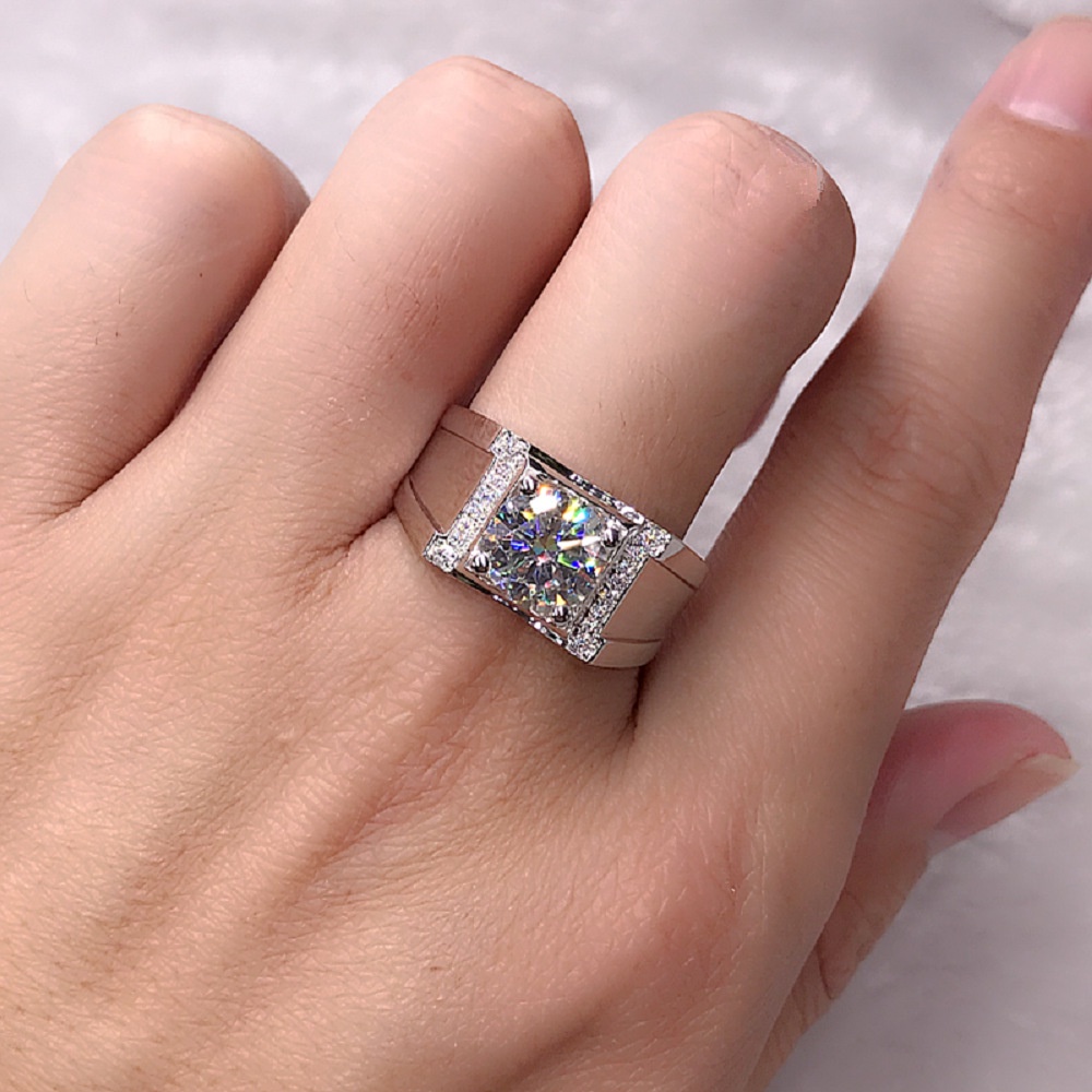 White Gold Plated Moissanite Ring Size Adjustable Open Ring wedding ring_voghion.com
