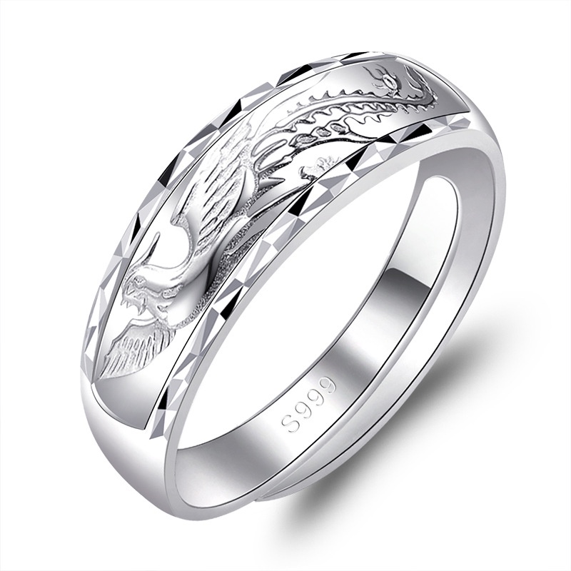 Dragon And Phoenix Couple Ring Adjustable Open Design Unisex_voghion.com