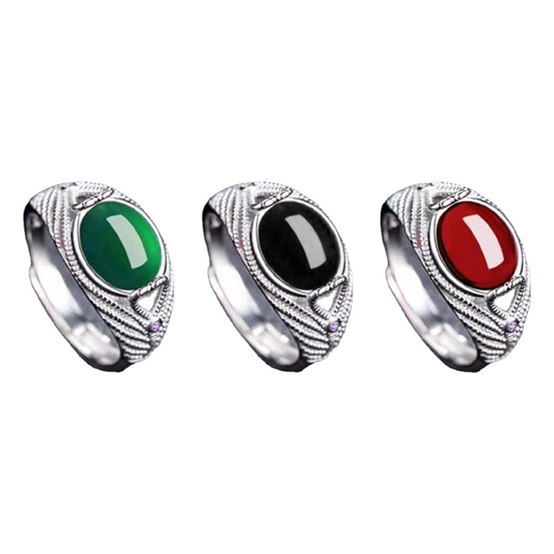 Anello da donna con smeraldo, rubino, argento placcato, giada Hetian, anello di apertura, regalo di compleanno_voghion.com