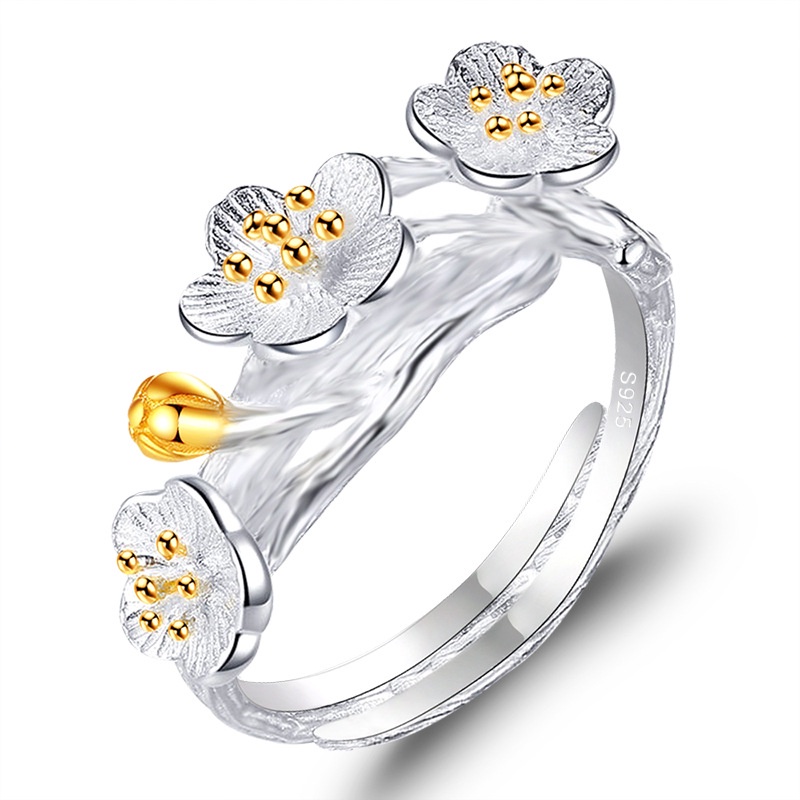 Plum Flower Adjustable Ring For Women Cute Branch Finger Ring_voghion.com