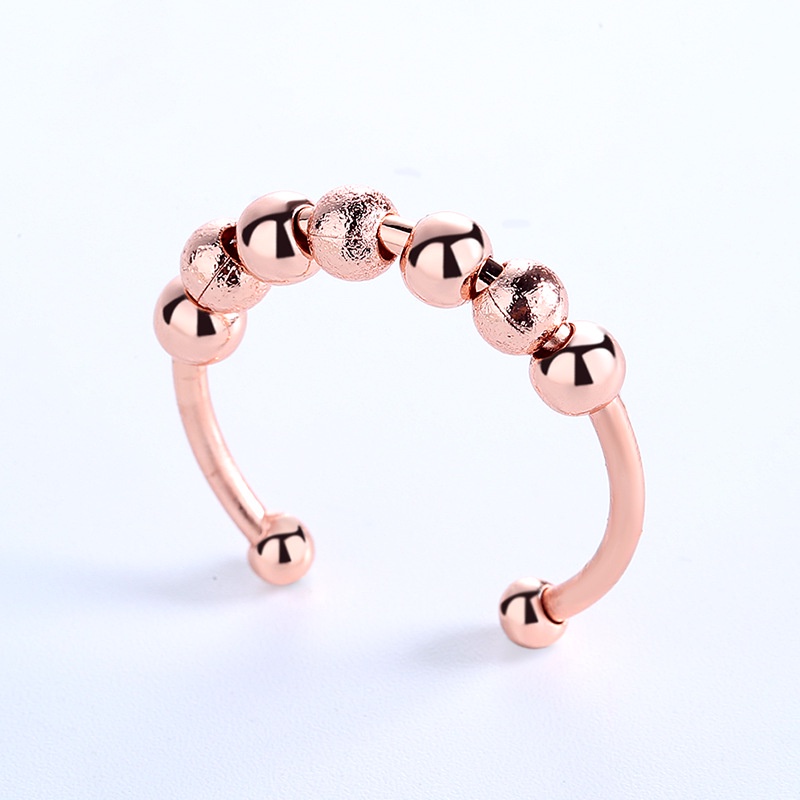 Rotierende Mikrobewegungsperlen Angstringe für Frauen Männer Verstellbarer nordischer Mode Retro geometrischer offener Ring_voghion.com
