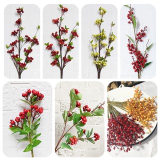 台灣現貨【冬青仿真紅果枝】新年年節插花花瓶盆栽裝飾 紅果漿果松果組合 玄關桌面櫥窗陳列 花藝材料 新年佈置
