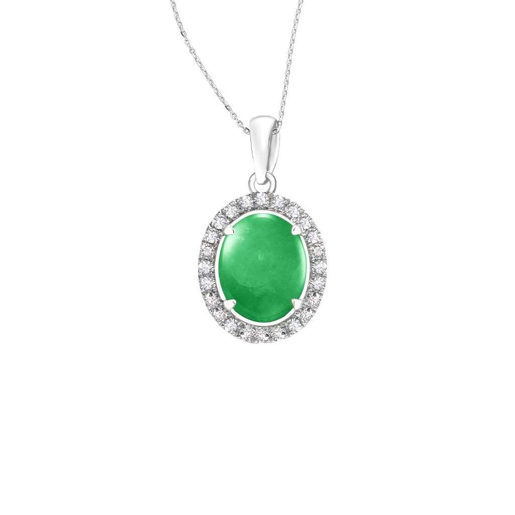 Citigems 18K White Gold Jade Diamond Pendant