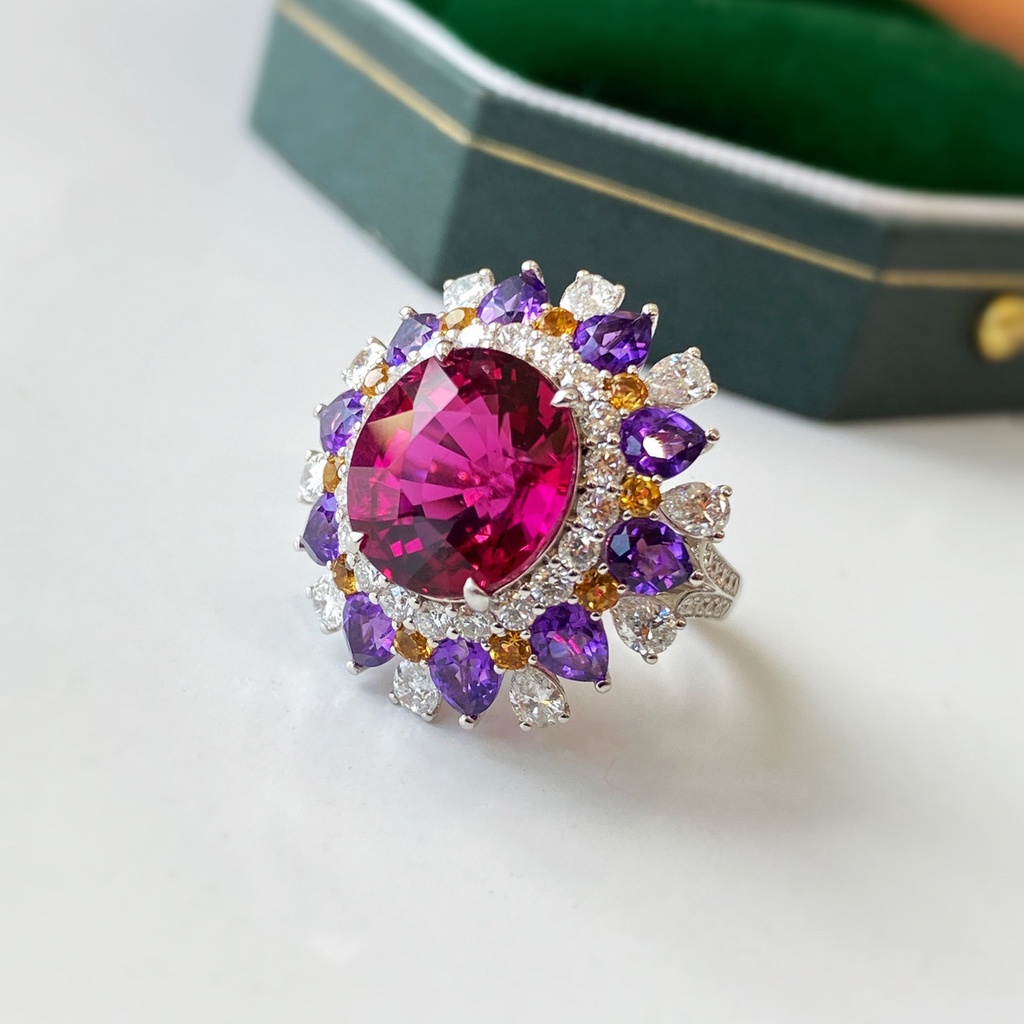 Simulation Amethyst Rubellit Offener Ring Weibliche Mode Voll Zirkon Ring Größe Einstellbar_voghion.com